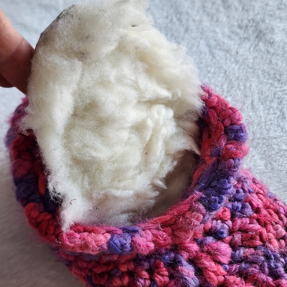 Wool Crochet Slippers Leather Sole Womens Medium Sherpa Wool Lined Cosy Winter - Picture 9 of 13
